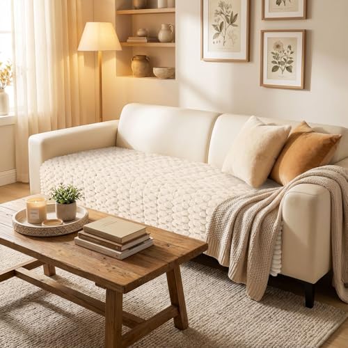 Smiry Pet Couch Cover Cream 43x82.7 Inches Non Slip Fuzzy Sofa Protector