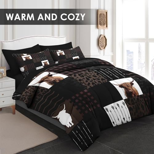 WeCozy Highland Cow King Comforter Set with Sheets (7 Pieces) - Premium Microfiber Bedding