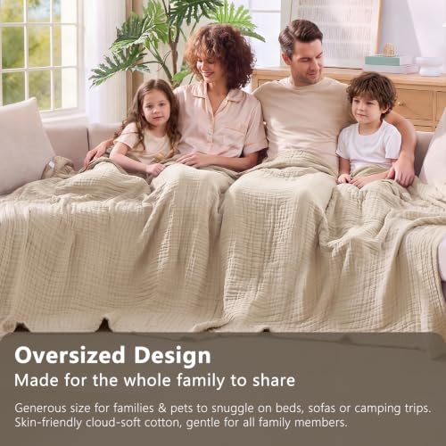 EMME 9-Layer Muslin Cotton Blanket Queen Beige - Soft, Breathable Coverlet