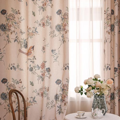 Cornucopi Linen Printed Curtains Set - 2 Panels 65x63 Inches for Elegant Windows
