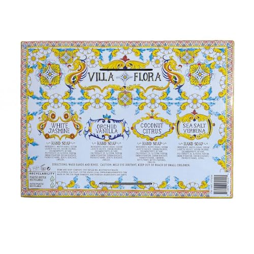 Villa Flora Assorted Hand Soap Set - 4 Pack 16oz Bottles with Sea Salt, Coconut, Orchid & Jasmine - Gift-Ready