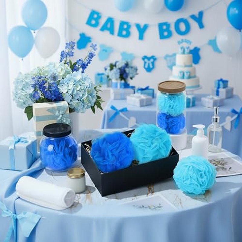 24 Pcs Bath Loofah Sponge Blue Loofah Exfoliating Body Scrubber Shower Sponge 50g Mesh Pouf Balls Gift Basket for Baby Shower Women Men Bathing Accessories Gift Bucket(Blue)