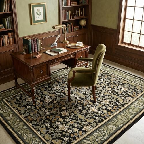 Green Black Washable 6x9 Rug for Living Room & Bedroom - GarveeHome