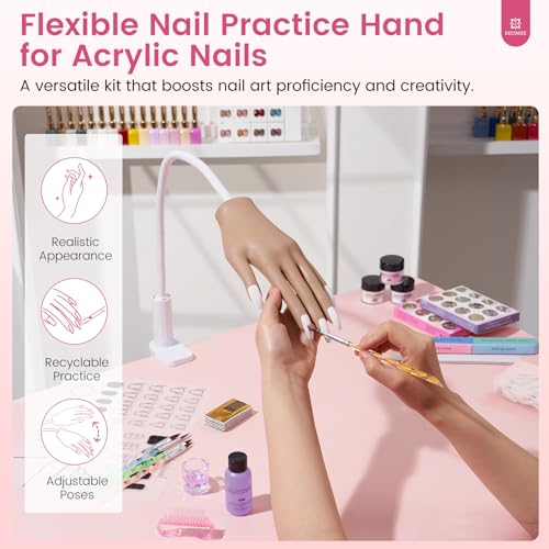 Brown Acrylic Nails Kit with Silicone Practice Hand for Beginners DIY Salon