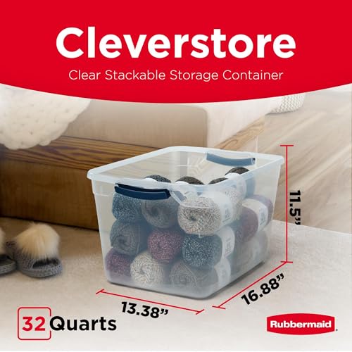 Rubbermaid Cleverstore 32 Qt Stackable Plastic Storage Bins with Lids - 6 Pack