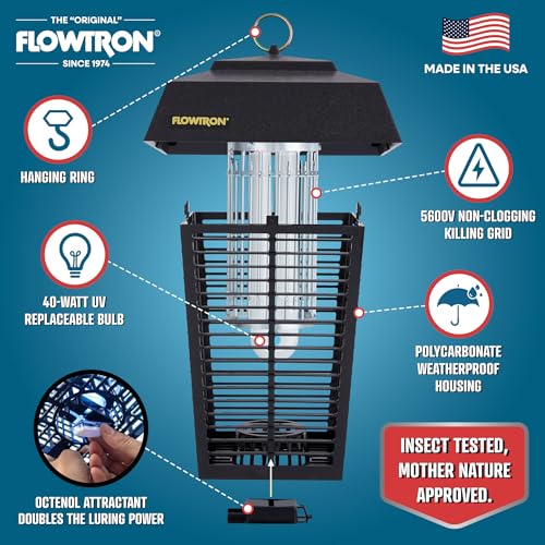 Flowtron Electric Bug Zapper - Midnight Black, 1 Acre Coverage, UV & Octenol, 5600V
