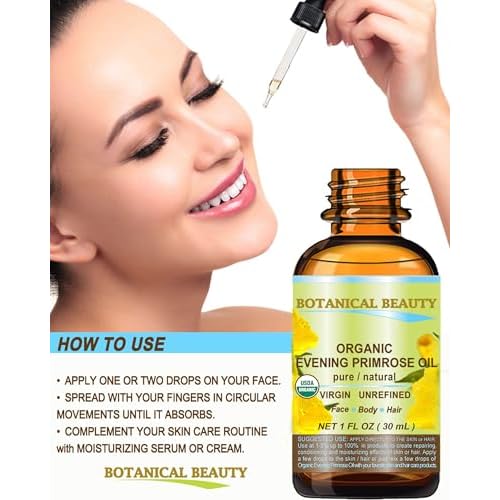 Botanical Beauty Organic EVENING PRIMROSE OIL 100% Pure Natural Undiluted Unrefined Virgin Cold Pressed Carrier Oil for face, skin, hair, nails (1 Fl Oz 30 ml)