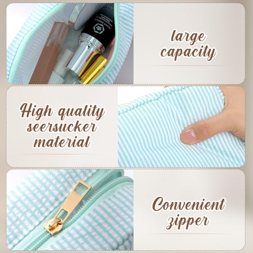 Sanwuta 10 Pcs Seersucker Cosmetic Bag Seersucker Makeup Bag Women Stripe Large Travel Toiletry Organizer Preppy Storage Pouch for Embroidery Wedding Bridesmaid Bride Mom (Mint Green)