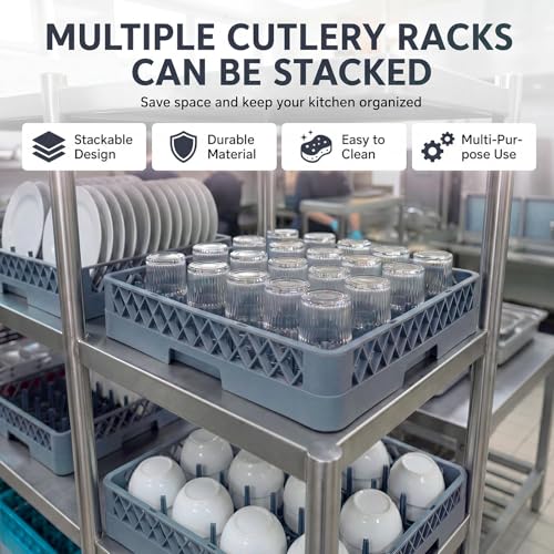 Maxdot 2 Pack Commercial Dishwasher Racks - Full Size 19.5" Plate & Flatware Set - Blue Gray Variation 2