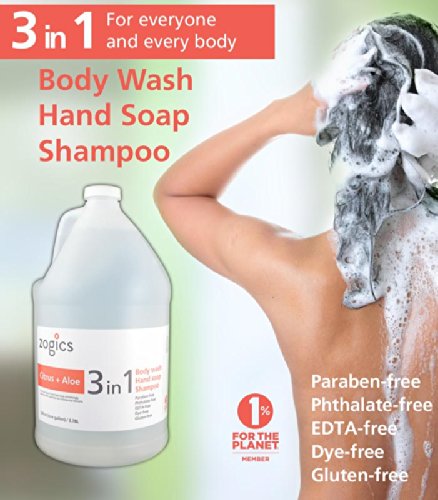 Zogics 3-in-1 Citrus and Aloe Body Wash Refill Gallon - All-in-One Shower, Shampoo & Hand Soap