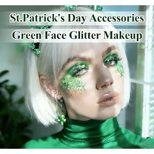 AROIC 14 Colors Body Glitter, St Patricks Day Face & Hair Glitter Gel Set, Eye Shimmer for Women Glow in the Dark Rave Accessories Party Supplies, Face Paint Hair/Cheek/Eyelid Sparkle Makeup-18ml/Tube