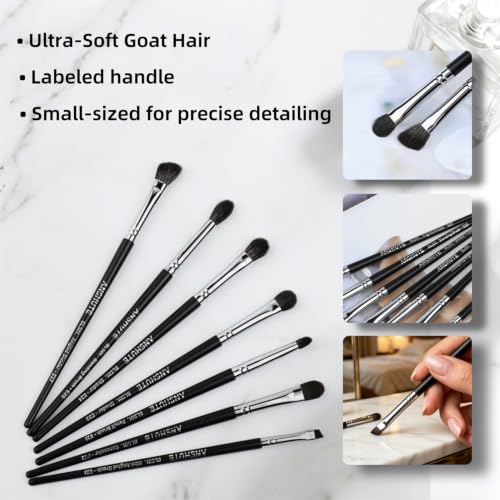 7-Piece Natural Goat Hair Eye Makeup Brush Set with Handle Labels