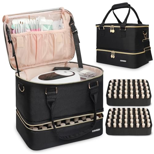 Covkev Nail Polish Organizer Hold 80 Bottles & Travel Nail Bag Case - Black & Gold