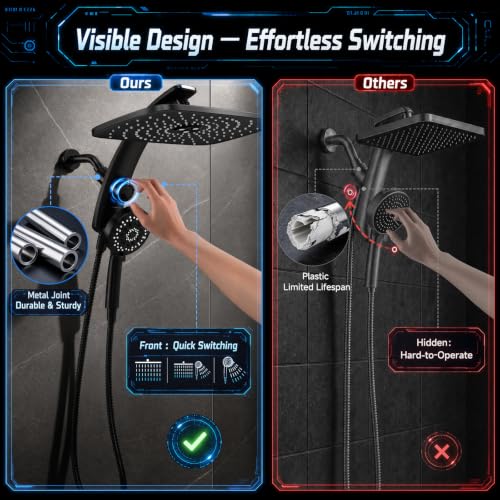 Matte Black 14-Inch Shower Head with Handheld & Full Body Coverage - Power Wash