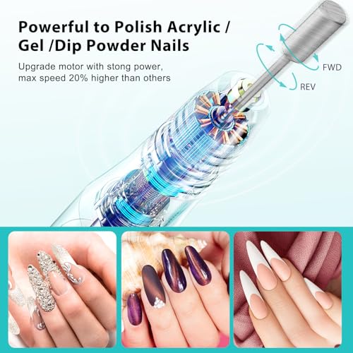 Cordless Nail Drill Electric File Kit - Gradient Blue, All-in-One Manicure & Pedicure Tool