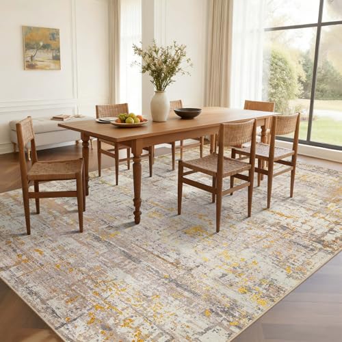 8x10 Beige Gold Modern Abstract Washable Rug for Living Room - Rugxara