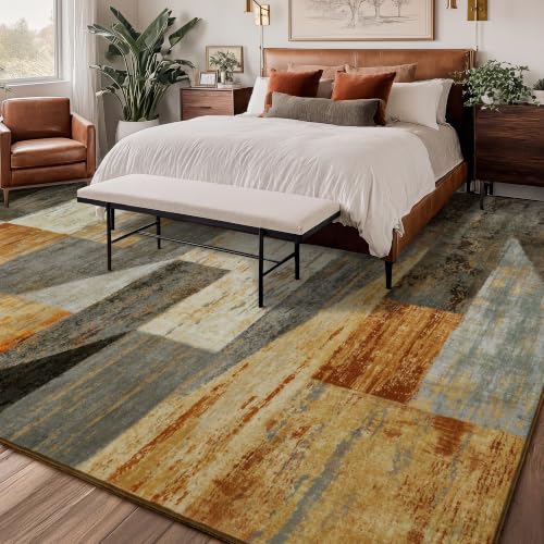 Modern Geometric Area Rug 6x9 Distressed Multi Patchwork Living Room Carpet