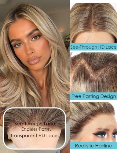 20 Inch Synthetic Straight Lace Front Wig with Layers - Ash Brown, 13x4