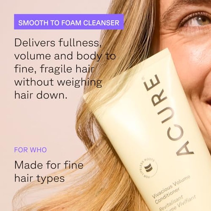 Acure Vivacious Volume Shampoo and Conditioner Set - Thickening & Volumizing Hair Care for Thick, Full Locks, Boost for Thin, Fine Hair, Sulfate Free, Paraben Free, Vegan - 8 fl oz (Pack of 2)