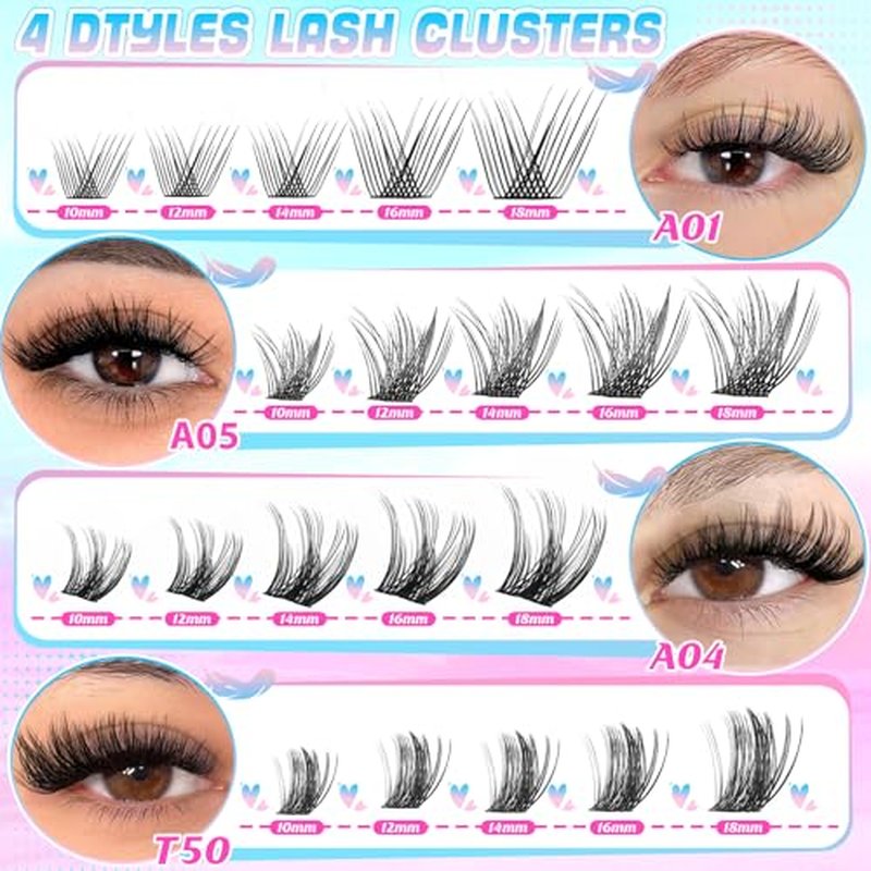 DIY Lash Clusters Extension Kit, 576pcs Natural Wispy Eyelash Clusters with Glue Tools for Home Application, 10-18mm D Curl Complete Starter Kit for Beginners, 2 Pack