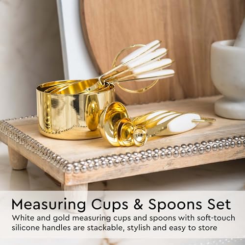 Gold Kitchen Utensils Set - 23-Piece White & Gold Cookware with Holder, Champagne Gold Variation