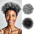 Gray Afro Headband Wig for Black Women Short Kinky Curly Synthetic Afro Wig with Attached Headbands - Glueless, Adjustable Fit