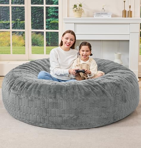 Giant 6FT Adult Bean Bag Chair - Light Grey, Jumbo Lounger with Flip Support