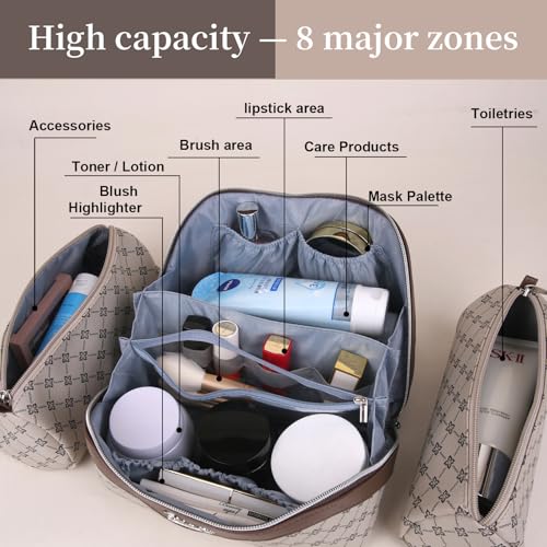 BOYATU Khaki 3-Piece Travel Makeup Bag Set with Large Compartments
