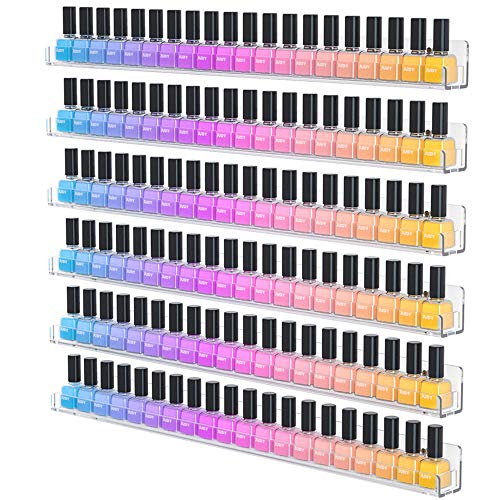 NIUBEE 24 Inches Nail Polish Rack Wall Mounted Shelf with Removable Anti-Slip End Inserts, Clear Acrylic Nail Polish Organizer Display 150 Bottles