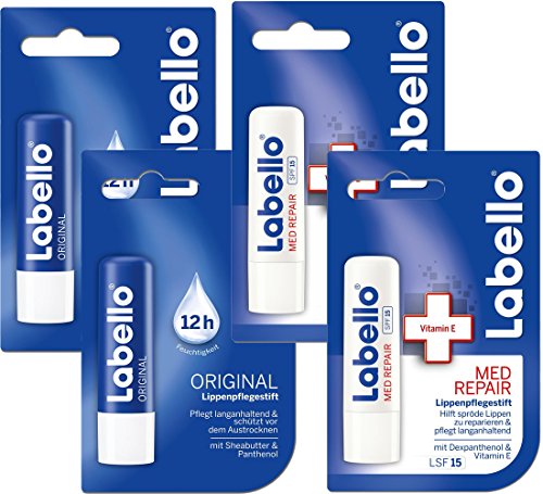 Labello Lip Balm Bundle with SPF 15 - Classic Care & Med Protection, 4 pcs