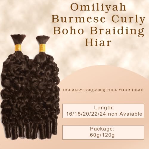 15A Water Wave Human Braiding Hair Extensions - Burmese Curly Spiral Ends, 18 Inch, 120g, Color 4 - Boho Braid Hair