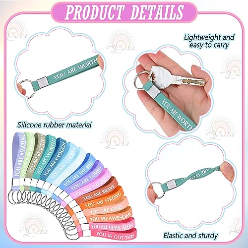 Hillban 64 Pcs Rainbow Canvas Makeup Bag Bulk Boho Women Gifts 32 Rainbow Travel Toiletry Makeup Pouch with 32 Inspirational Keychains for Coworker Employee Party Favor