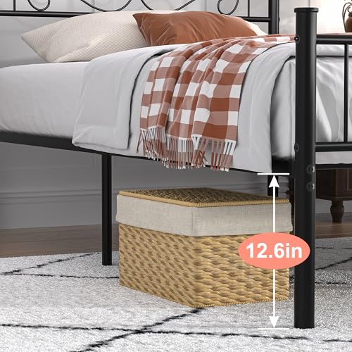 Twin Size Metal Bed Frame with Headboard - 14 Inch Platform Mattress Foundation, Easy Assembly, Black - Variation of Black / Twin*2