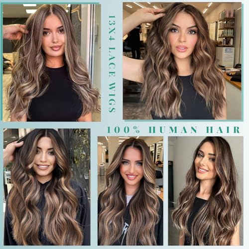 Ash Blonde Lace Front Wig Human Hair 16 Inch Pre-Plucked Straight Ombre Highlight with 13x4 HD Lace for White Women - Variation #6T6p18