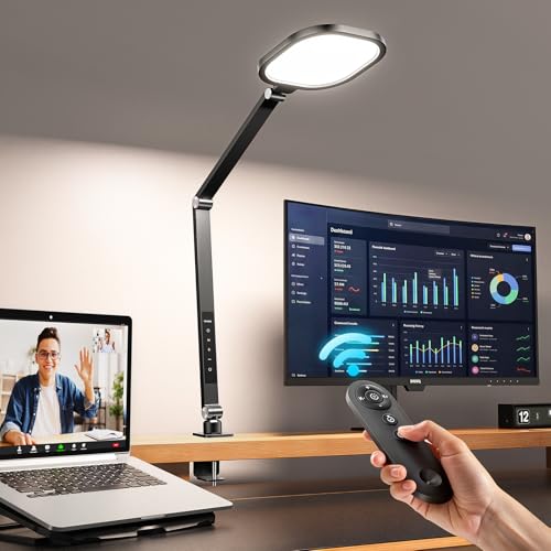 LitONES Black LED Desk Lamp with Clamp, 2000LM, 30 Lighting Modes, Metal Arm
