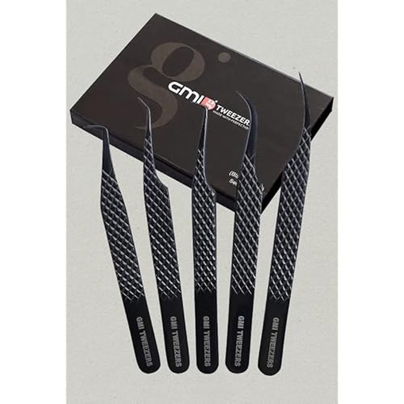 GMI Lash Tweezers - Set of 5 Eyelash Tweezers- Stainless Steel Eyelash Extension Tweezers - Multipurpose Lash Tweezers T2233 Tweezer