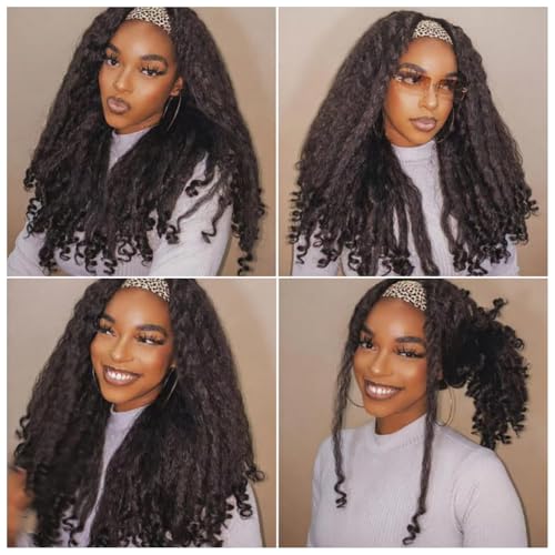 Afro Curly Headband Wig for Black Women - 22 Inch Kinky Curly Synthetic Half Wig with Bouncy Ends - Black Variation