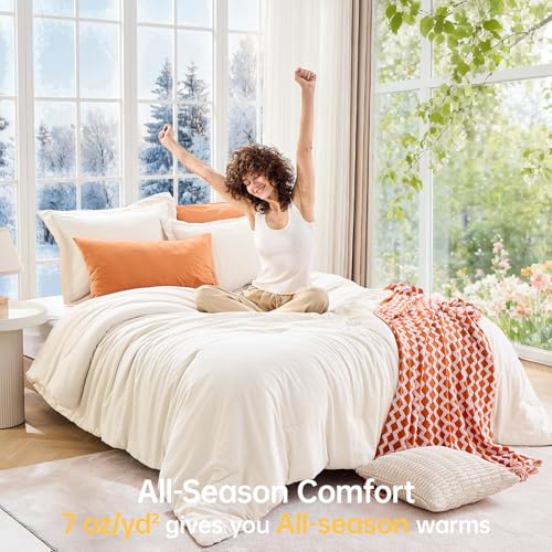 Oversized King Comforter Set Ivory - All-Season 3-Piece Bedding