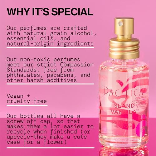 Pacifica Island Vanilla Perfume ? Clean Vanilla Fragrance for Women - Warm Tropical Aroma - Long-Lasting Clean Beauty Non Toxic Scent, Vegan & Cruelty-Free, 1 oz Travel-Friendly Spray
