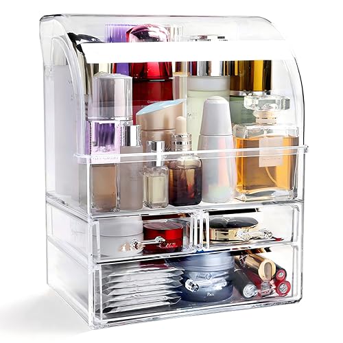12.5in Clear Acrylic Makeup Organizer with Lid, Cosmetic Storage Drawer Box