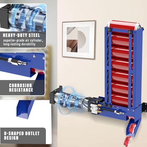 Pneumatic Can Crusher with Hopper - Blue, Heavy Duty Wall Mount Recycling Tool