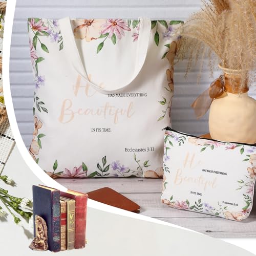Aliceset 12 Pcs Christian Gift for Women Including 6 Bible Verse Tote Bags 6 Inspirational Makeup Bags with Zipper Religious Motivational Christian Gifts for Coworkers Church(White,Colorful)