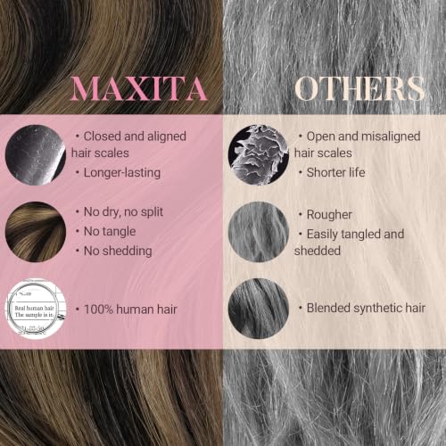 MAXITA Clip-In Hair Extensions 16 Inch 60g Real Human Hair Balayage Dark Brown Mix - 4PCS