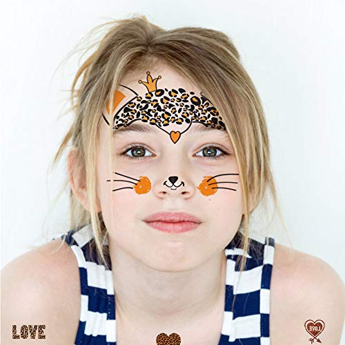 Animal Temporary Face Tattoo for Kids 10 Pack, Face Paint Stickers, Easter Basket Stuffers Halloween Christmas Body Makeup Bunny Butterfly Panda Deer Giraffe Fairy Floral Festival Tattoos