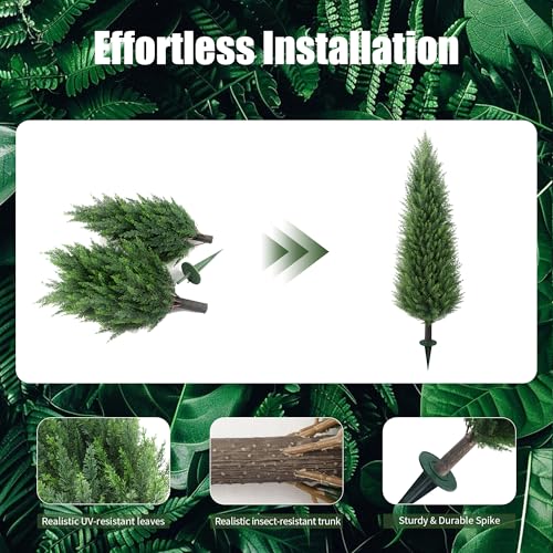 4ft Artificial Cedar Topiary Trees Set of 2 with Ground Spikes - UV Resistant Outdoor Decor, 7in Variation