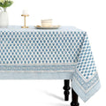 CPC Apatite Blue Hand Block Printed Cotton Rectangular Tablecloth 70x118 Inch