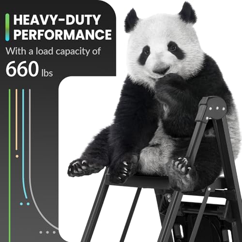 Heavy Duty Steel 4 Step Ladder with Foldable Handrail & Tool Tray - Black