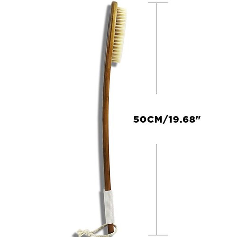 ICANdOIT-19.68Inch Natural Boar Bristles Anti-Slip Extra Long Handle Bath Brush,Bent Handle Shower Scrubber for Exfoliating,Shower Back Brush,Exfoliation Set with Pumice Stone(2 Pack)