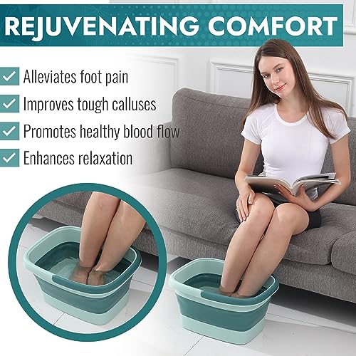 Foldable Foot Soaking Tub with Massage Rollers - Green & Blue Home Spa Bath Basin