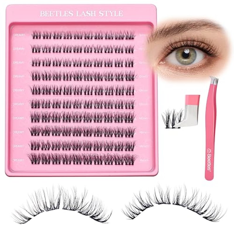 Beetles Lash Clusters with Tweezer 9-16mm Cluster Eyelash Extensions 3D Natural False Eyelashes Wispy Eyelash Clusters 100pcs Individual Lashes DIY Cluster Lashes Dreamy (CND001, 9-16mm)